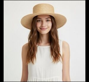 Lack of Color Natural 100% Straw Boater Hat Wide Brim Size Small 55cm Tan EXC
